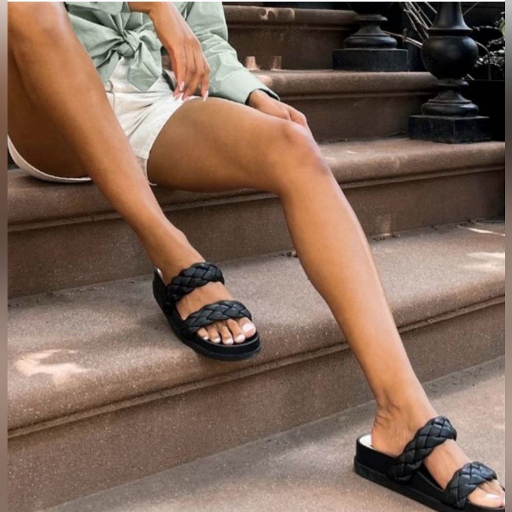 Dolce Vita Black Braided Two-Strap Slide Sandals